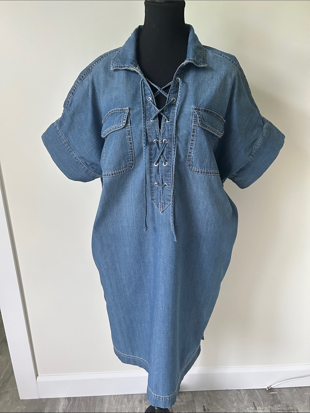 Chaps Denim Lace-Up Shift Dress  XL